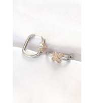 Pirinç Çift Renk Taşlı X Tasarımlı Dikdörtgen Küpe 5886 - HEP-2236-1008