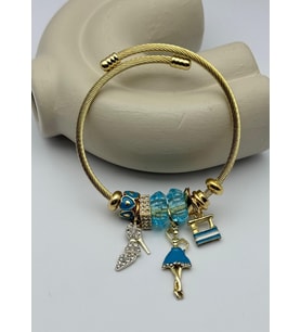 Çelik Gold Taşlı Topuklu Ayakkabı Kadın Figürlü Mavi Charmlı Pandora Bileklik - 26blk42