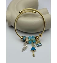 Çelik Gold Taşlı Topuklu Ayakkabı Kadın Figürlü Mavi Charmlı Pandora Bileklik - 26blk42
