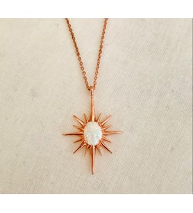Opal Taşlı Kutup Yıldızı Gümüş Kolye Özel Gün Hediyesi
