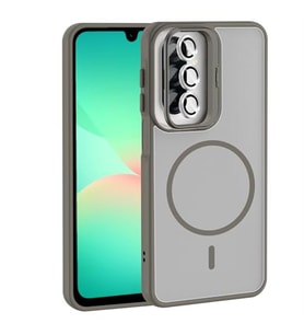 Coverzone Samsung Galaxy A17 ile Uyumlu Z-Etro MagSafe Wireless ?arj Destekli, G��l� Manyetik Tutucu, Stand Olabilen, Kamera Lens Hediyeli Koruyucu K?l?f Gri