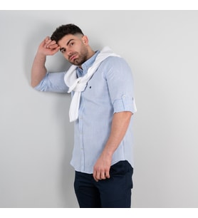 PAUL MARTİN REGULAR FİT ERKEK KETEN GÖMLEK (Açık Mavi)