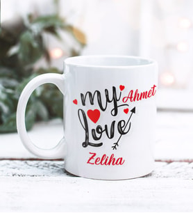 Kişiye Özel Sevgililer Günü My Love Aşkım Tasarımlı Kupa Bardak (Beyaz)