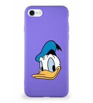 Apple iPhone SE 2022 Soft Premier Kapak Donald Duck-B Tasarımlı Silikon Kılıf - Mor (Şeffaf)
