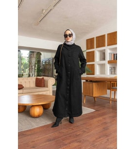 6329-Denim Kapşonlu  kap Siyah