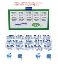 150 Adet 100R/1MR Trimpot Potansiyometre Seti Dik RM065 15 Çeşit Şeffaf Çantada