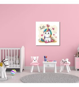 Tekli Kare Kanvas Kız Çocuk Odası Renkli Unicorn Tablosu