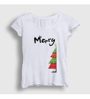 Presmono Kadın Beyaz Merry Christmas Funny Yılbaşı T-Shirt 364728tt (Beyaz)