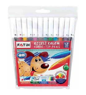 Keçeli Kalem 12 Renk Plastik Kutu Fatih 12 Renk Keçeli Kalem Tam Boy Plastik Kutu (Karışık)