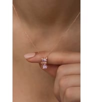 925 Ayar Gümüş Pembe Taşlı Kedi Kolye