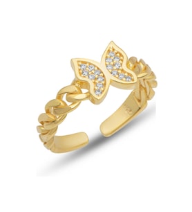 Gümüş Ayarlanabilir Gold Kelebek Kadın Yüzük CSR2184819