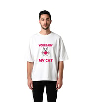 Erkek Oversize Tişört %100 Pamuk Kedi Baskılı Grafik Desenli Günlük Rahat Kesim Komik Yazı Modern