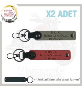 Hız Aşıkları İçin Özel İsim Plaka, 0 Rh (-) Kan Grubu Yazılı x2 Anahtarlık, Nar Çiçeği-Kül Gri-Laci (Çok Renkli)