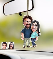 BK Gift Kişiye Özel Sevgililer Karikatürlü Ahşap Araba Dikiz Ayna Süsü-109