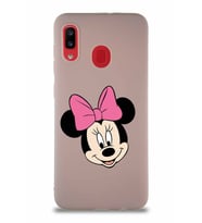 Samsung Galaxy A30 Soft Premier Kapak Minnie Mouse-C Tasarımlı Silikon Kılıf - Pudra (Şeffaf)