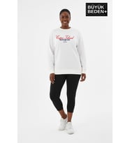 Kadın Büyük Beden  Capri Island Baskılı Bisiklet Yaka ince Sweatshirt SPR26BSWK956-14 (Ekru)