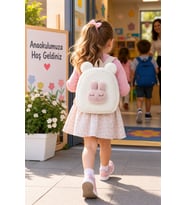 Anaokulu Sırt Çantası Uyuyan Tavşan Bej Peluş 26x23x10 cm Mini Çanta