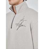 Erkek Yarım Fermuarlı Baskılı Sweat - Boyalı Gri