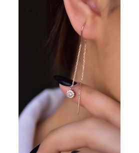 Papatya Silver 925 Ayar Gümüş Rose Kaplama Tektaş Zincir Küpe