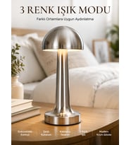 Modern Mantar Masa Lambası Dokunmatik 3 Işık Modlu Şarjlı Kablosuz Led Yeni Nesil