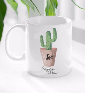 BK Gift Kişiye Özel İsimli Kaktüs Tasarımlı Beyaz Kupa Bardak-5