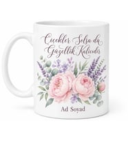 Çiçek Sever İçin Kişiye Özel Floral Desenli Baskılı Kupa Bardak Hediye