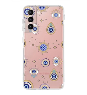 PrintiFy Samsung Galaxy S21 ile Uyumlu Nazar Boncuğu 5  Kamera Korumalı Şeffaf Silikon Kılıf