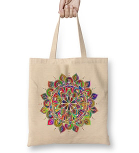 Mandala Renkli Hat Sanatı Bez Çanta Uzun Saplı