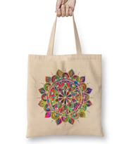 Mandala Renkli Hat Sanatı Bez Çanta Uzun Saplı