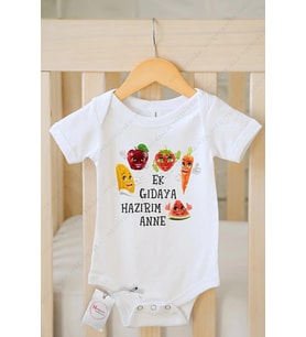 Ek Gıdaya Hazırım Anne Özel Tasarım Bebek Zıbın Pamuklu Çıtçıtlı Body