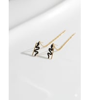 925 Ayar Papatya Silver Siyah Taşlı Sallantılı Yılan Küpe.rose.gold.rodaj