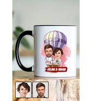 Eşe Hediye Uçan Balon Temalı Karikatürlü Siyah Kupa Bardak
