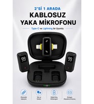 Kablosuz Yaka Mikrofonu 2'li Type-C Lightning Uyumlu Çift Mikrofonlu Gürültü Engelleme Şarj Kutulu