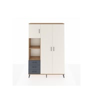 Arges Dolap 6 Raflı 3 Çekmeceli Tek Askılı 132x30x195 Çam-Aytaşı/Antrasit
