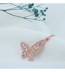 Baget Taşlı Kelebek Kolye (Rose - Gold)
