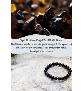 Nelleovana Siyah Obsidyen Doğal Taş Bileklik 8 Mm ( Koruyucu Taş )