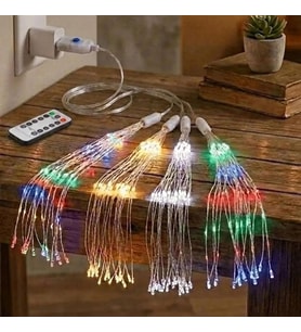 4’lü Açılır LED Işık Seti – 8 Farklı Işık Modlu, Kumandalı, USB Kablolu Renkli Dekoratif Fiber LED Lamba (5668)