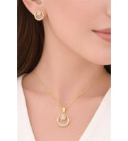 925 Ayar Sarı Altın Kaplama Zirkon Taşlı Yuvarlak Model  İkili Gümüş Set