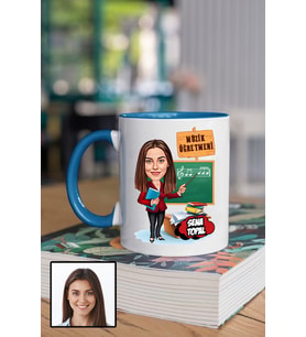 Kadın Müzik Öğretmenine Hediye Karikatürlü Mavi Kupa Bardak