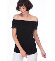 8259457 Şile Bezi Madonna Yaka Güpürlü Bluz SIYAH (Siyah)