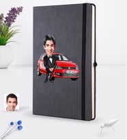 BK Gift Kişiye Özel Plakalı Erkek Volkswagen Polo Karikatürlü Siyah Termo Deri Defter 16x24cm Model 2
