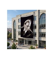 Mustafa Kemal Atatürk Altın İmzalı Poster Poster Bayrak Raşel Kumaş 6x9 metre ATA42