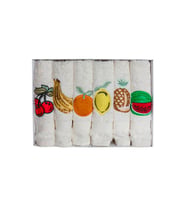 30x30 Cm 6 Ad. Meyve Desen Nakışlı Kutulu Peçete Mutfak Havlu Set (Ekru)