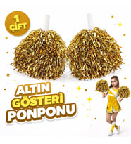1 Çift ( 2 Adet ) Altın Renk 23 Nisan 19 Mayıs 29 Ekim Okul Gösteri Ponponları Ekstra Dolgun