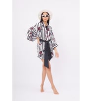 Peraluna STRIPE GARDEN SHORT KIMONO Baskılı Saten Kadın Kısa Kimono - Çok Renkli