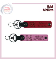 Evcil Canınızın Adıyla Hazırlanan Sevgili Hediye, Patili Deri Anahtarlık Takımı, Kırmızı-Pembe