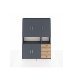 Arges Dolap 7 Raflı 4 Çekmeceli 5 Kapaklı 132x30x195 Antrasit-Antrasit/Çam
