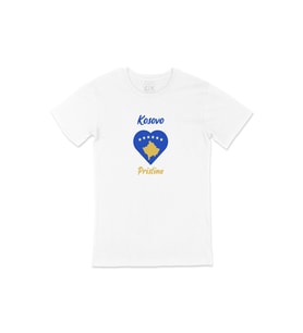 Piriştine Kosova Bayraklı Kalpli Tişört (Beyaz)