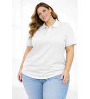 Pike Kumaş Düğmeli Yaka Battal Büyük Beden Günlük Kısa Kol Tişört T-shirt - Beyaz