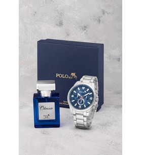 Polo Air Klasik Metal Kasa Erkek Kol Saati Ve 55 ml Parfüm Seti Gümüş Lacivert Renk ST-5030E2